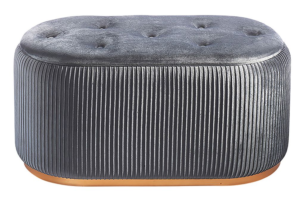 Kobolo Sitzbank Bank Hocker mit Aufbewahrung Samtoptik Textil – hell grau goldfarben - Sitzkissen Truhe Fußbank Bos Aufbewahrung Bench seat Storage