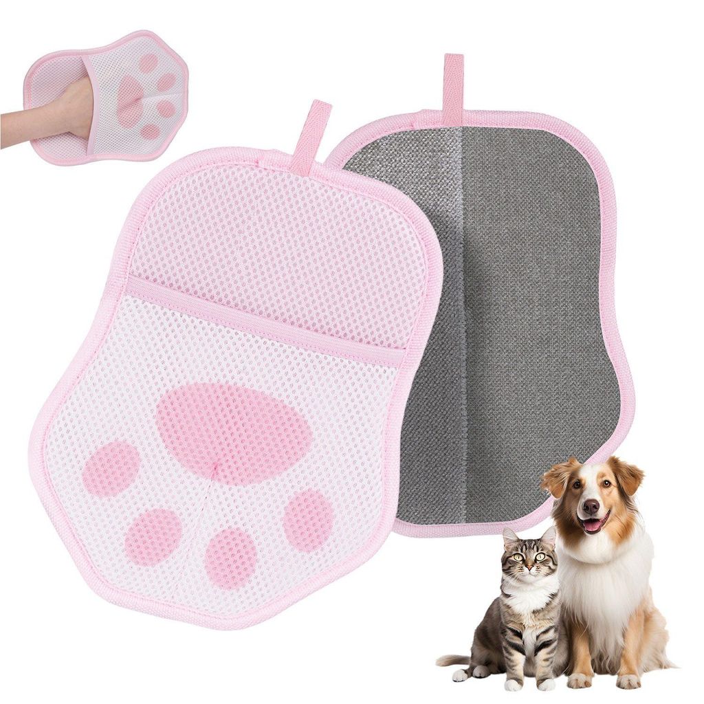 2 Stück Tierhaarentferner Handschuh, Fellmagnet Handschuhe für Kleidung, Sofas, Rosa