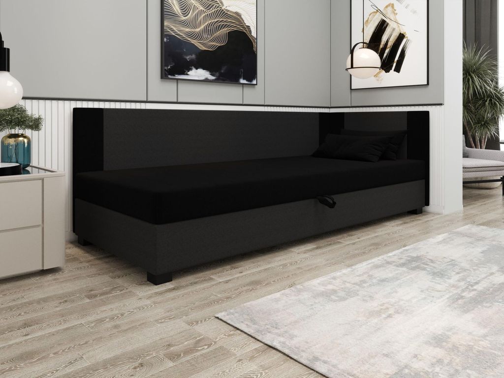 Gepolstertes Einzelbett 90x195 ARIADNA PLUS 1 - schwarz/grau