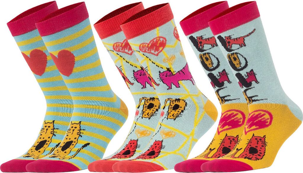 Biggdesign Cats Damen Socken Set, lustige Damensocken für jeden Anlass, extrem weich, Baumwolle, Kuschelsocken mit verschiedenen Mustern, Größe ...