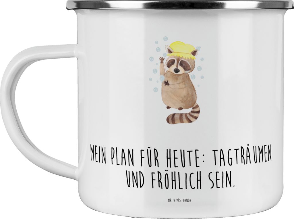Mr. & Mrs. Panda Teetasse Waschbär - Weiß - Geschenk, Waschen, Emaille Tasse, Haferl, Lustige Sprüche, Becher, Plan, Fröhlich, Pott, Tagträume...