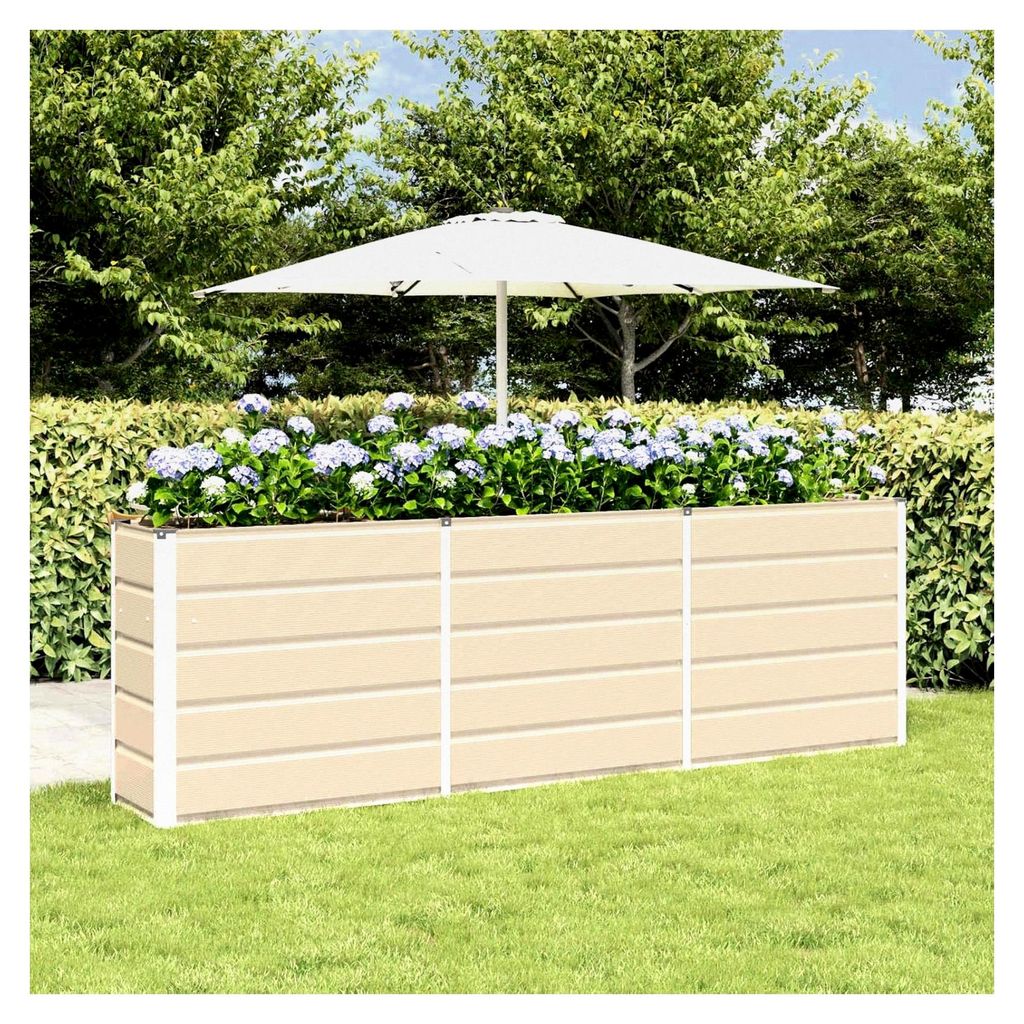 Blumenkästen, elfenbeinfarben, 160 x 40 x 75 cm, Stahl, Hochbeet, für Garten, Pflanzgefäß, für Blumen, Sukkulenten, Terrasse, Balkon
