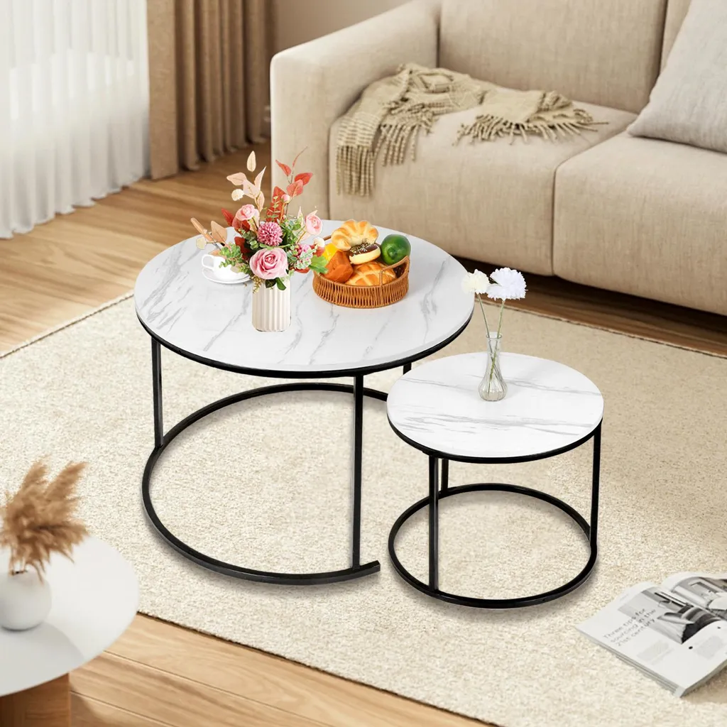 Table de salon modulable lot de 2 pour optimiser l'espace noir blanc