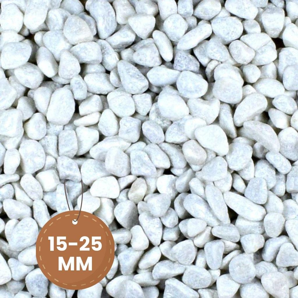 Kieselsteine Garten Zierkies Weiß 15-25 mm 25 kg Aquarium Kies Carrara Marmorkies Dekostein Weiße Kieselsteine Zierstein Marmor Kies Weiß Gabion...