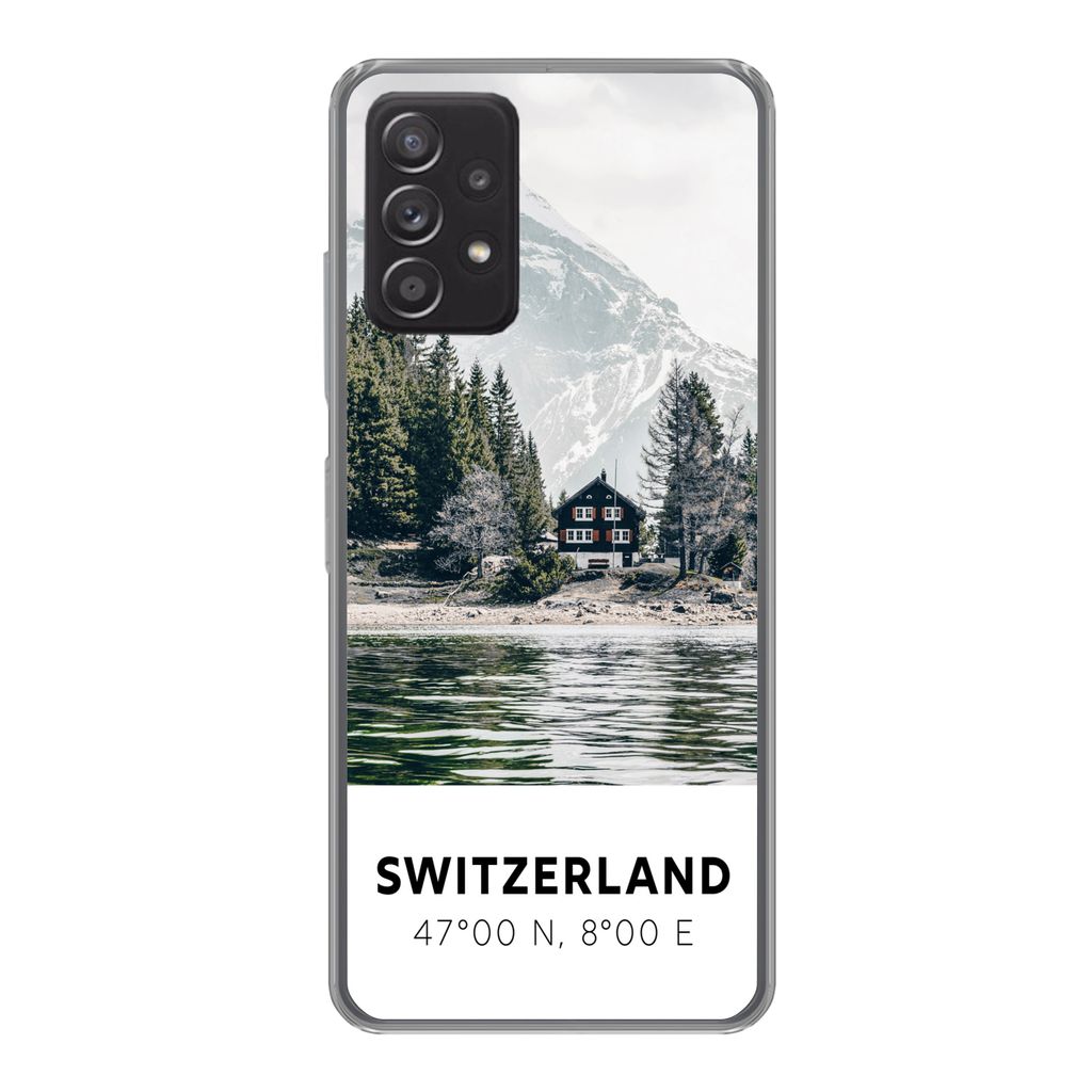 MuchoWow Handyhülle Schutzhülle Hülle für Samsung Galaxy A33 5G Schweiz - Berg - Chalet Silikon Softcase Handy Hülle - Kartenhalter