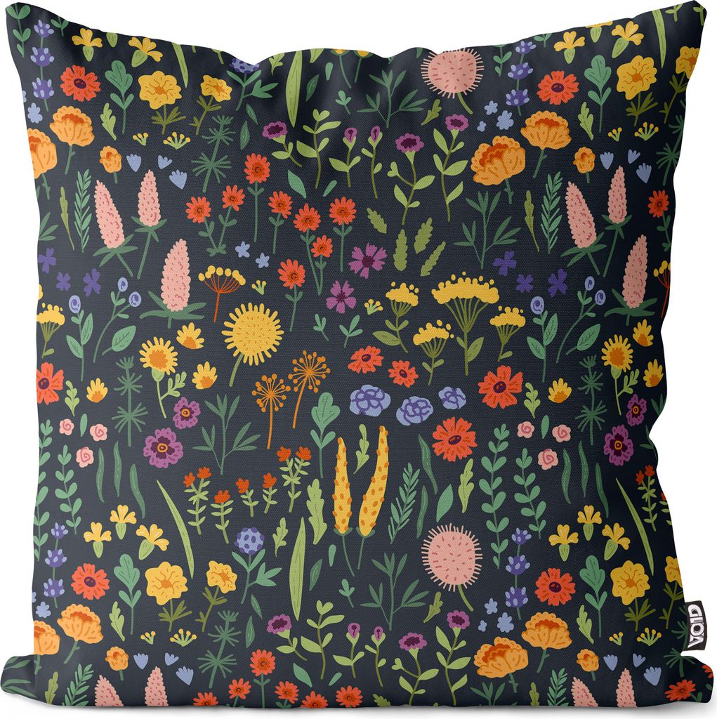 VOID Blumenwiese geblümt Blumen Schwarz Kissenbezug Kissenhülle sofa couch wohnzimmer dekoration wasserfest Outdoor Garten Kissen bezug deko