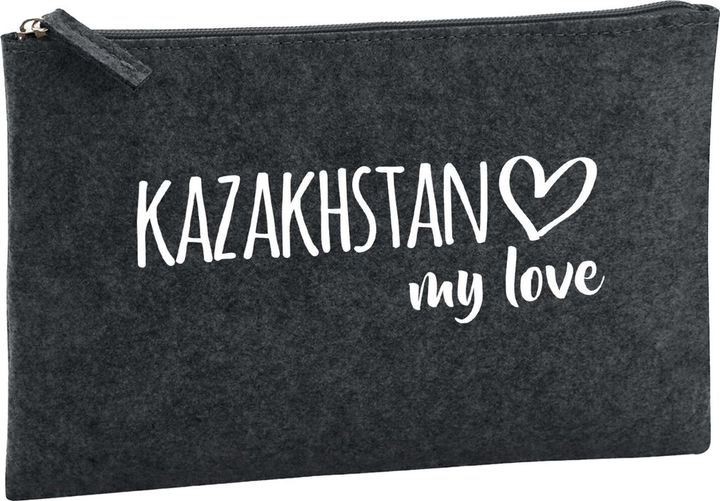 Huuraa Kulturbeutel Kazakhstan my love 1 Liter Charcoal Filz Kosmetiktasche Geschenkidee