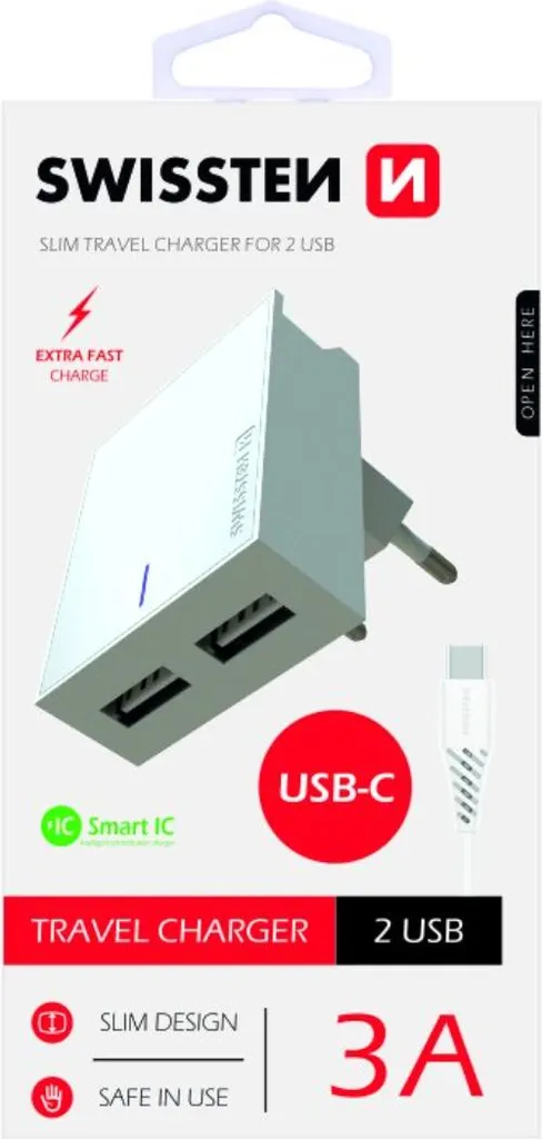 Offerta Swissten: Caricatore Muro 2xUSB 3A + Cavo USB-C 1.2m