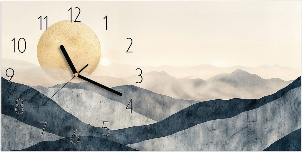 Wanduhr aus Glas mit Motiv Sonnenaufgang Hügel- 60 x 30 cm - inkl. Aufhängesystem