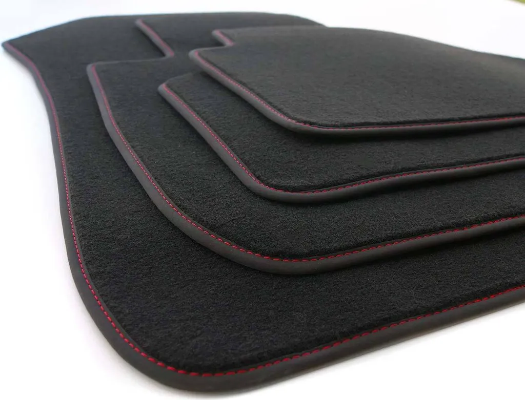 BMW Serie 3 E90 E91 Tappetini Sportivi M3 Velluto Nero Bordi Rossi 4 Pezzi