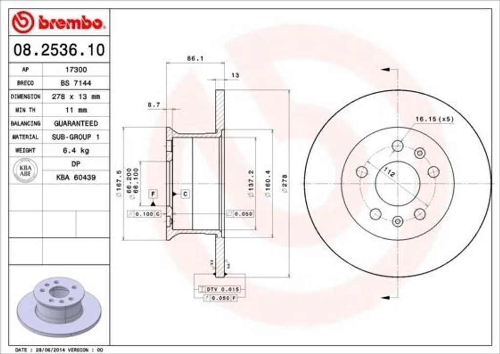 Stop aux Vibrations au Freinage : 2 Disques Brembo 08.2536.10 pour VW
