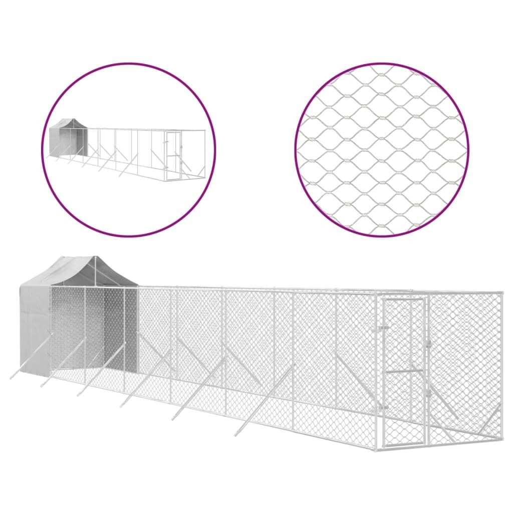 Outdoor-Hundezwinger mit Dach Silbern 2x14x2,5 m Stahl Verzinkt