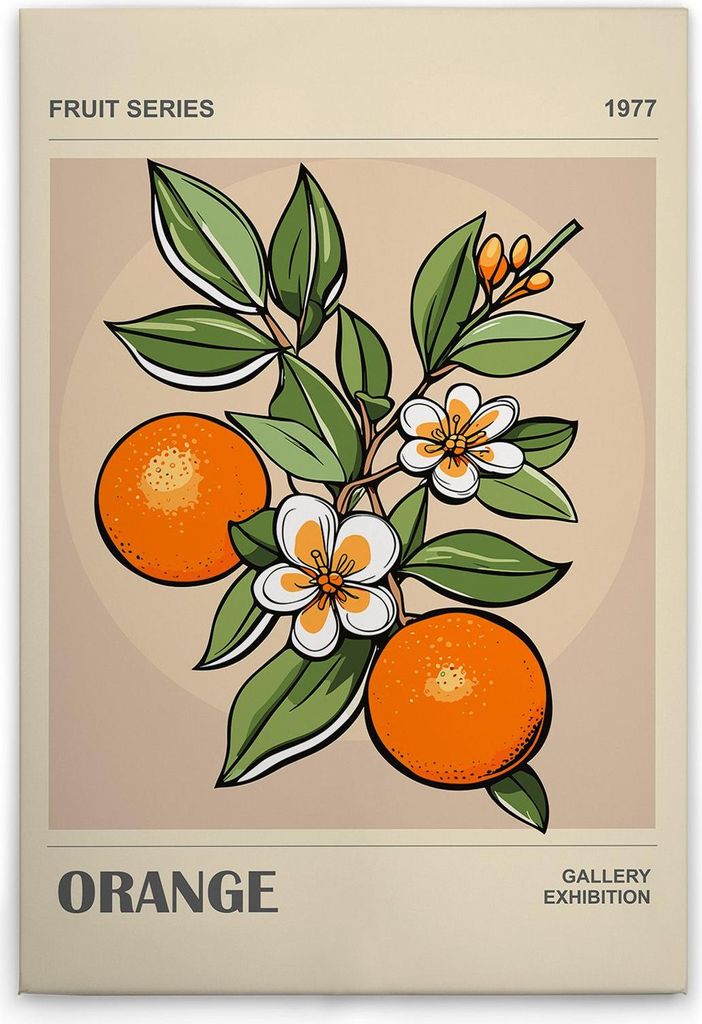 TADESSI Leinwandbild Blechschild Retro Look Orangen - Wandbild 60 x 90 cm - Kunstdruck auf Leinwand in Beige Grün - M1-No.51776