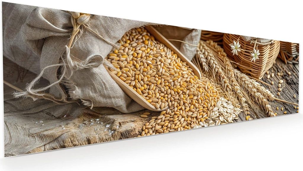 Glasbild 120x40cm in XXL für Wohnzimmer, Schlafzimmer Motiv Getreideernte