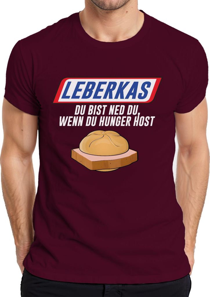 Leberkas du bist ned du wenn Hunger Bayern Brotzeit Snack Humor Herren T-Shirt, Burgundy, 3XL