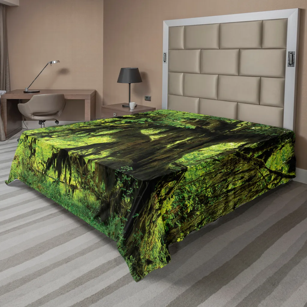 ABAKUHAUS Drap Plat Forêt Tropicale 275x260 cm en Tissu Vert et Brun