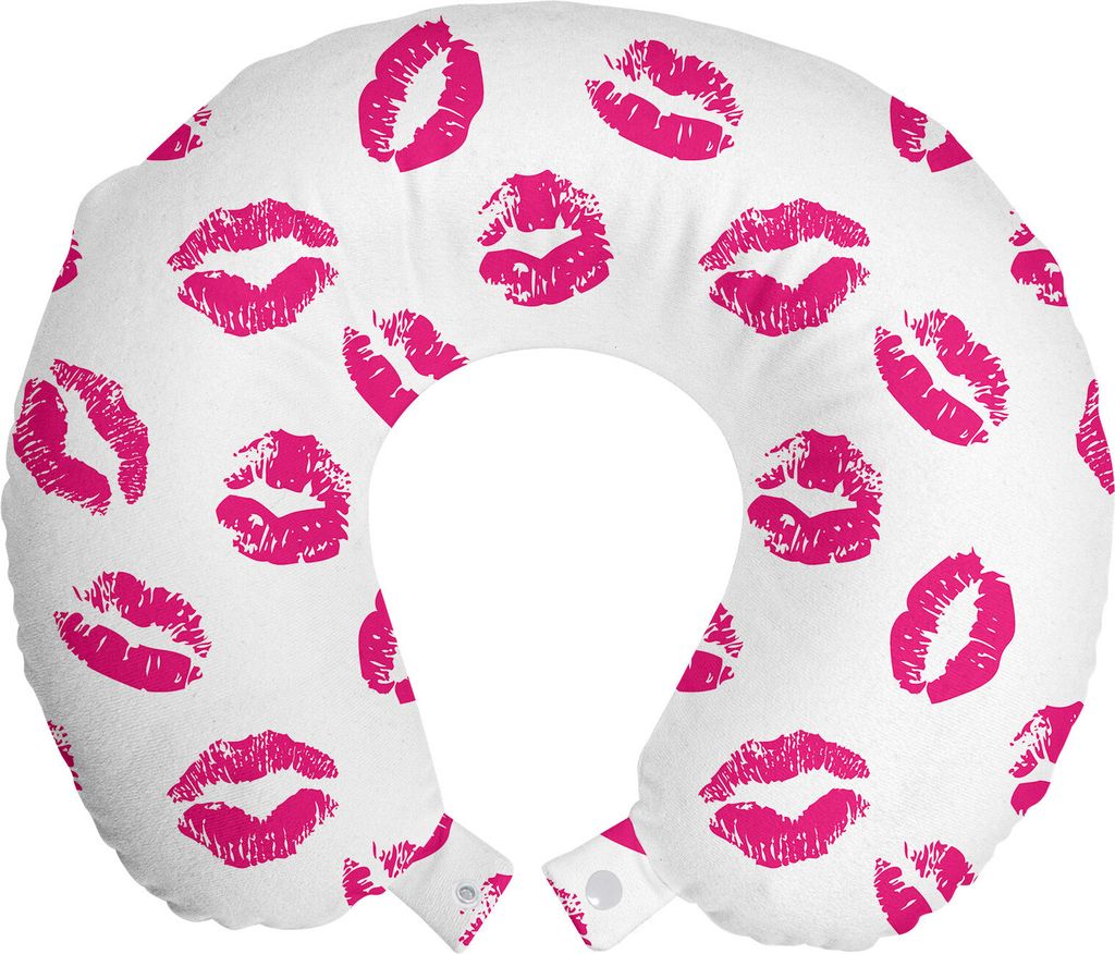 ABAKUHAUS Kuss Reisekissen Nackenkissen, Vibrierende farbige Lippenstift, Schaumstoff Reiseartikel für Flugzeug und Auto, 30x30 cm, Fuchsia Weiß