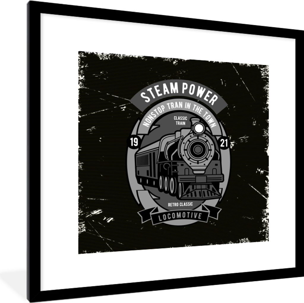MuchoWow MuchoWow Gerahmtes Poster Zug - Grau - Vintage 40x40 cm - Poster mit zchwarzem Bilderrahmen - Poster - Plakat im Rahmen