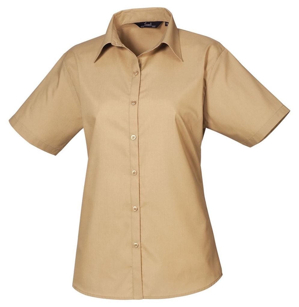 Premier - Bluse für Damen, Popelin, kurzärmlig LT5109 (XS) (Khaki)