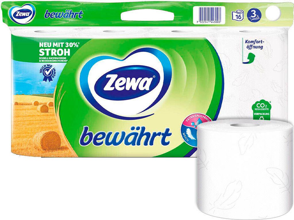 Zewa 38793 Zewa Toilettenpapier bewährt 3-lagig 16 Rollen Productafbeelding 