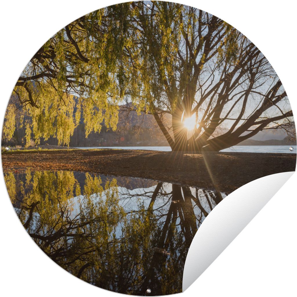 MuchoWow Gartenposter Outdoor-Poster Rund Wasser - Baum - Neuseeland Ø 90 cm Gartendeko Rundes Poster draußen