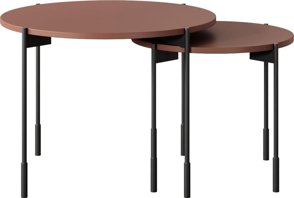 Wohnzimmer-Beistelltische 2er Set rund in rot matt, Tischbeine Metall - SPLIT-141