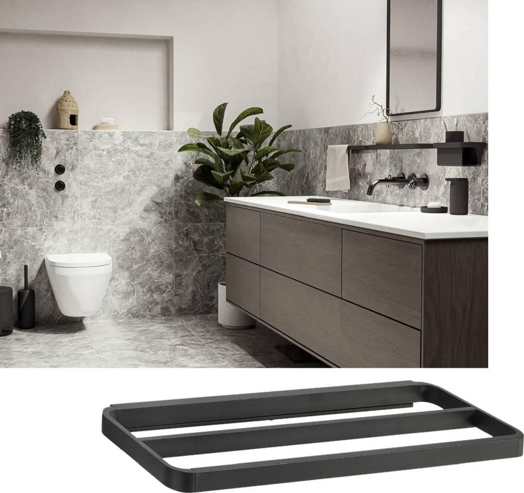 Zone Denmark Handtuchhalter RIM schwarz 2-fach 44x12,5cm unsichtbare Wandmontage
