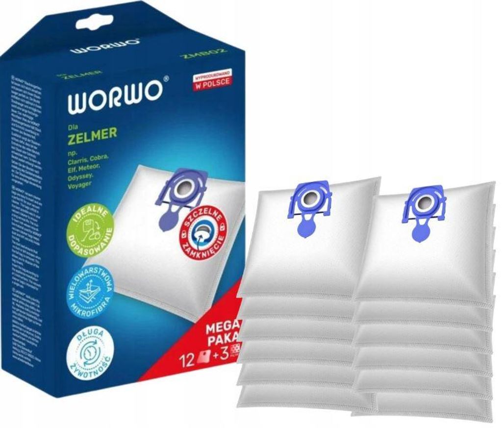 Worki do odkurzacza ZMB02X12K Worwo 12sztuk + 3 filtry Zdjęcie produktu 