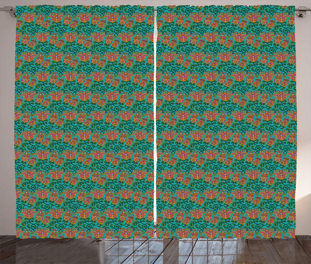 Rideau de chambre à coucher grande taille motif tulipes prêt à poser