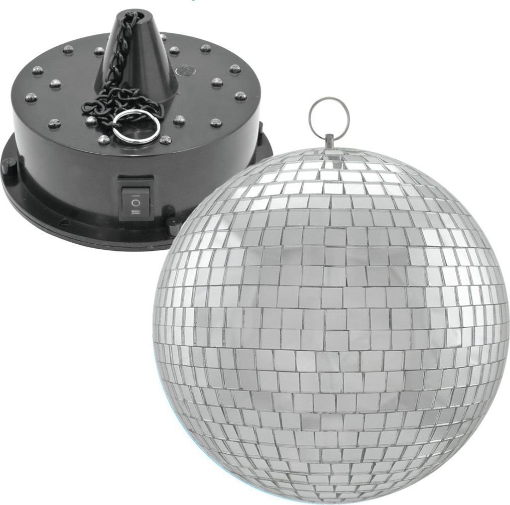 Spiegelkugel SET - RGBW-20 - 20cm Spiegelkugel und Batteriemotor mit LED Farbwechsler