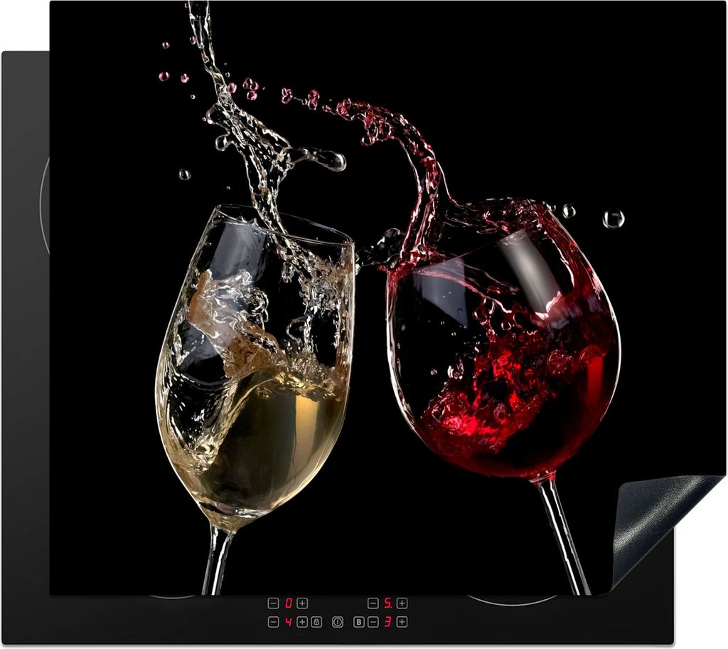 KitchenYeah Herdabdeckplatte Rotwein - Weißwein - Glas - Schwarz , 57x51cm, Küche Deko, Glaskeramikkochfeld Herdabdeckung, Abdeckplatte fùr Ko...