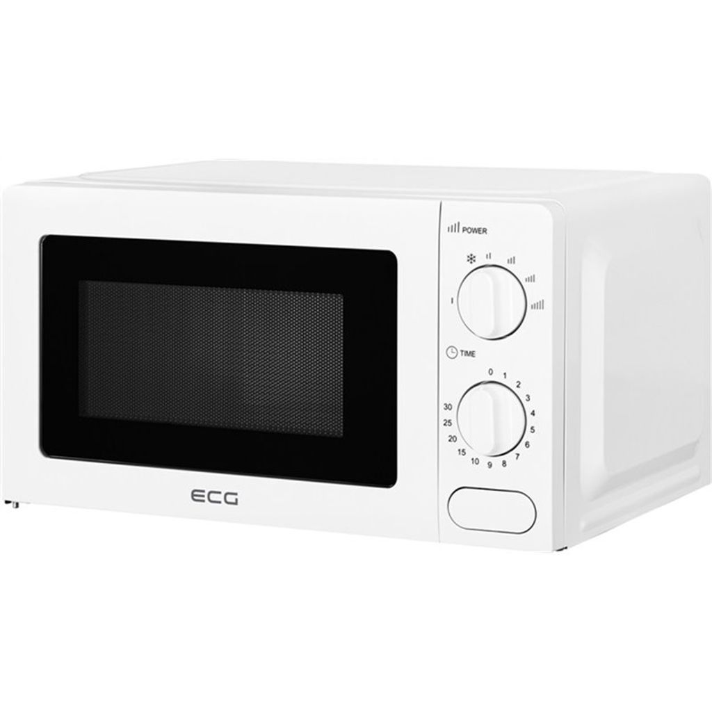 A white ECG microwave oven shown from a diagonal front-facing view against a white background.