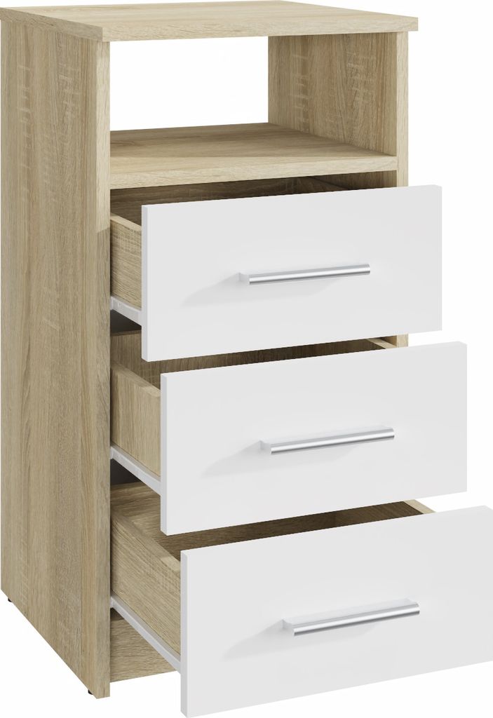 MATKAM Schubladenkommode 3SO in klassischer Optik, H75 x B40 x 35 cm, mit 3 Schubladen und einem offenen Ablagefach, Führungsschienen aus Metall, ...