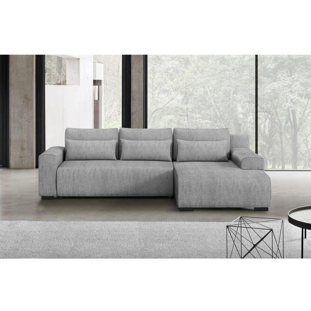 Ecksofa Benny L mit Schlaffunktion & Bettkasten – Modesto 481 Hellgrau – Ottomane rechts – Modernes Polstersofa