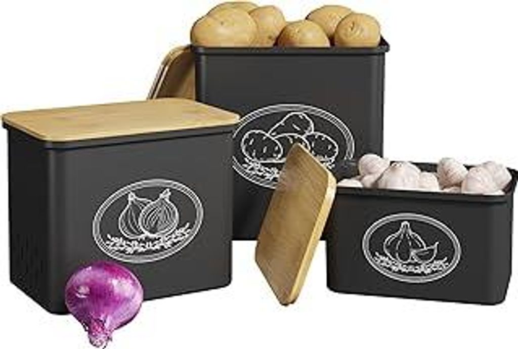 Lifewit Kartoffel Aufbewahrungsbox, 3er Set Große Kunttsoff Vorratsdosen für Kartoffel Zwiebel knoblauch Aufbewahrung, Stapelbare Kartoffelbox Au...