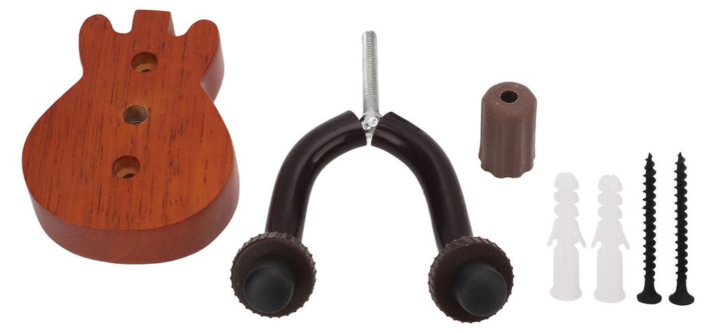 Gitarren-Wandhalterung aus Buchenholz, Metall, Vintage-Braun, Hakenhalter für Gitarren, Bass und Ukulele