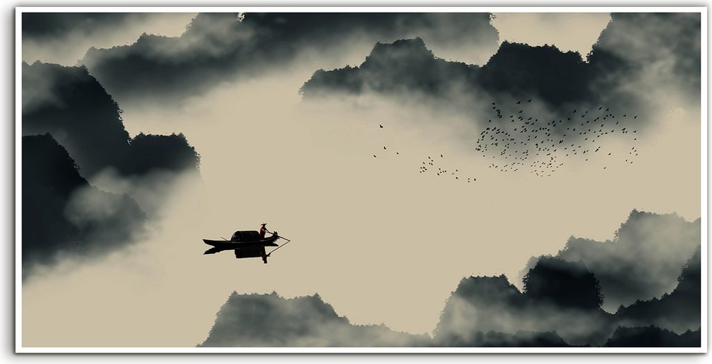 Coloray Glasbild 140x70 Wandbild Glasbilder Chinesische Tusche Landschafts Malerei