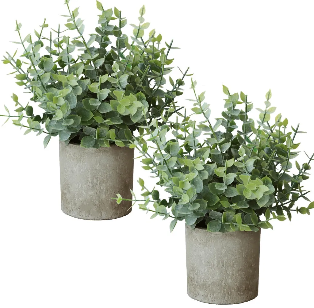 Duo de mini eucalyptus artificiels en pot pour décoration de table chic