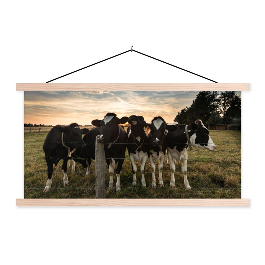 MuchoWow Textilposter Tiere - Kuh 60x30 cm mit holzfarbenen Rahmen - Dekoration