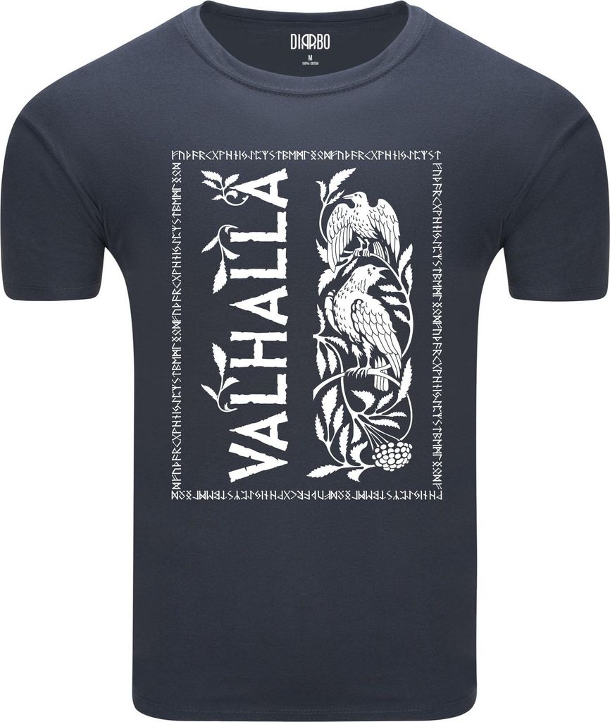 Diarbo Herren T-Shirt mit Wikinger Druck Walhalla Kräht Dunkelgrau Gr.XL