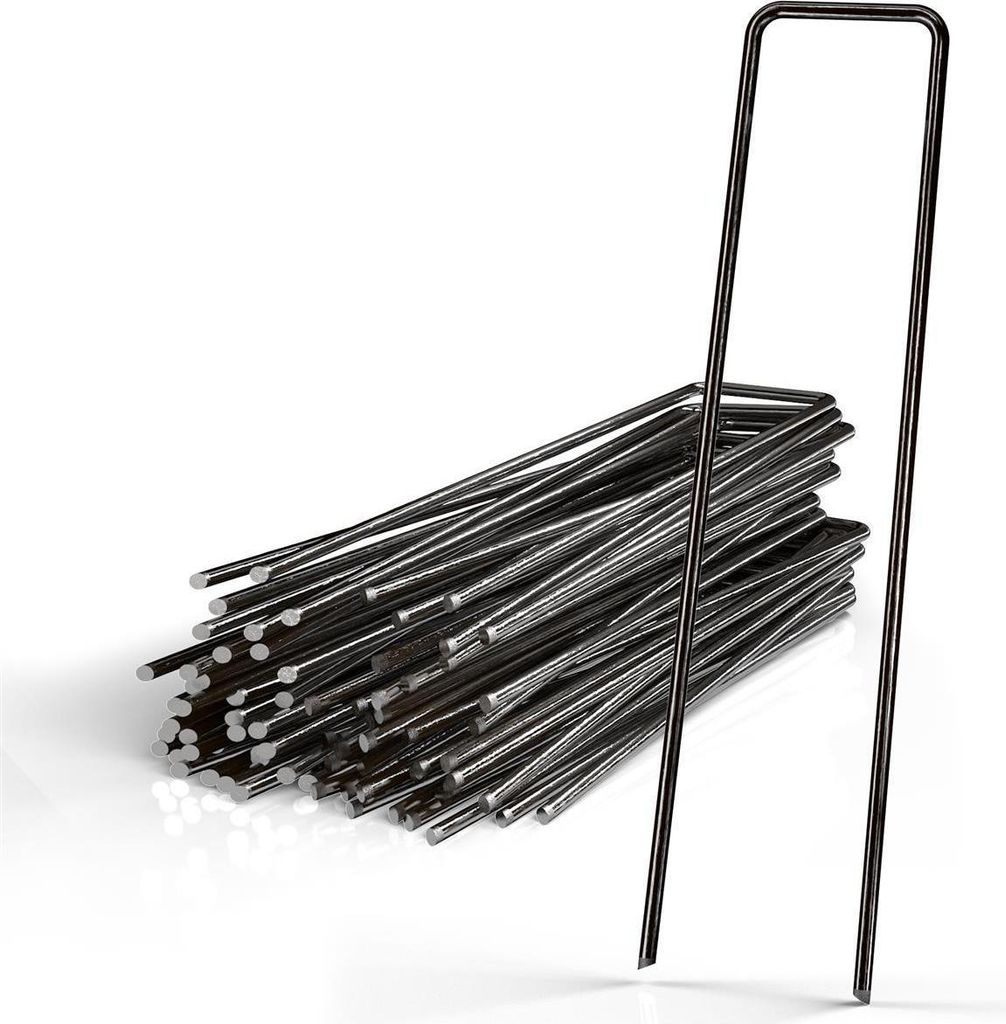 Intirilife 50 x Erdanker 150 x 25 x 2,7 mm aus schwarzem Stahl Rostfrei - Unkrautvlies Befestigung Erdnagel Bodennagel Widerhaken