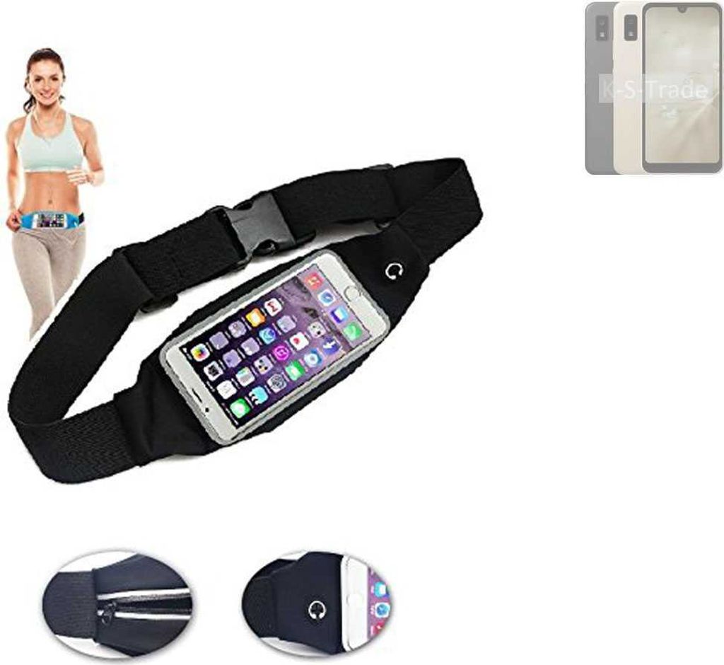 K-S-Trade Jogging-Armband kompatibel mit Sharp Aquos Wish3 Gürteltasche Umhängetasche Bauchtasche schwarz Sport Running Jogging Fitness Laufen