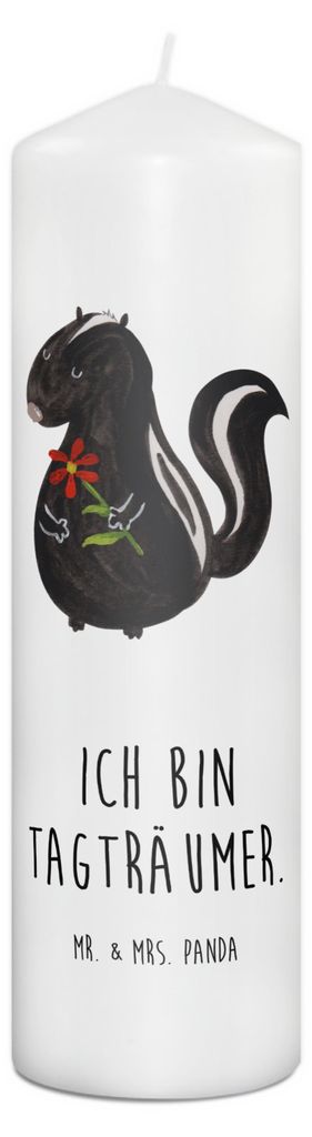 Mr. & Mrs. Panda Kerze Stinktier Blume 29 x 8 cm XL - Weiß - Geschenk, Träume, Skunk, Wildtier, Raubtier, Wachskerze, Dreams, Erinnerungskerze, S...