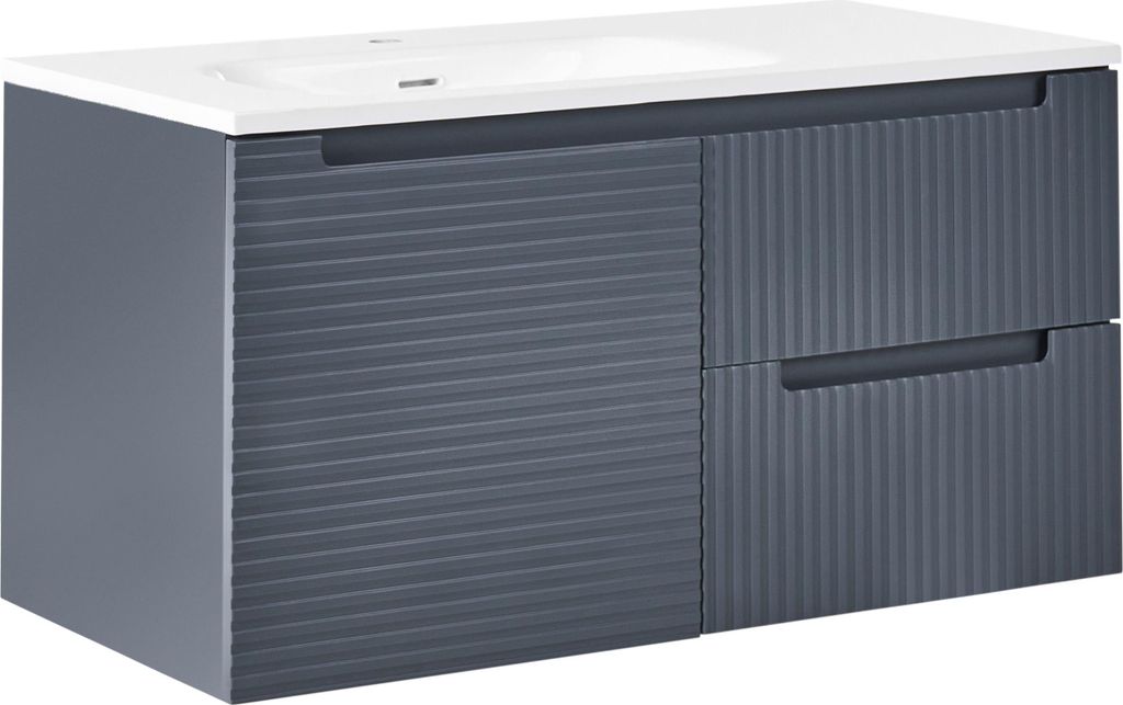 BELIANI Wandmontierter Badezimmerschrank graphitgrau 100 x 46 cm mit 2 Schubladen 1 Ablage und Waschbecken