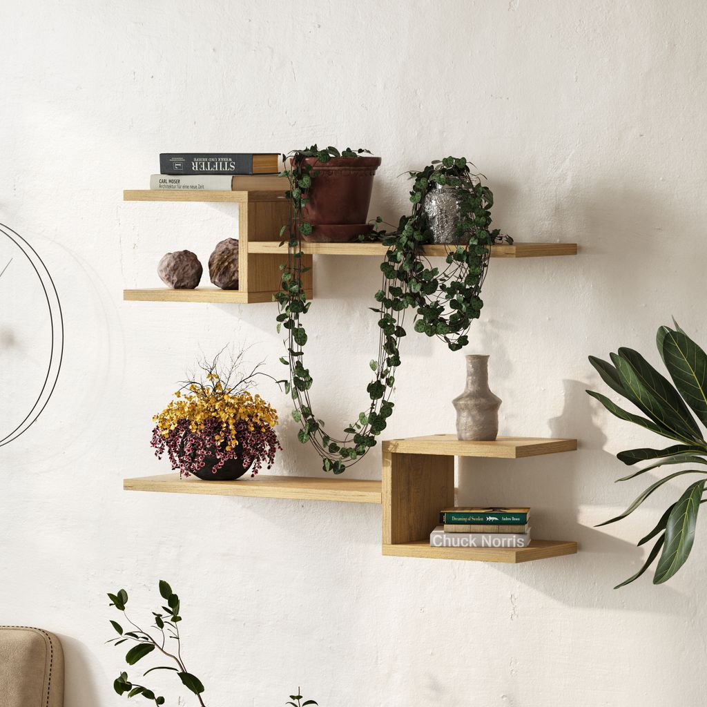 DECORTIE Fork Nowoczesny zestaw półek pływających dąb 75 x Zdjęcie produktu 