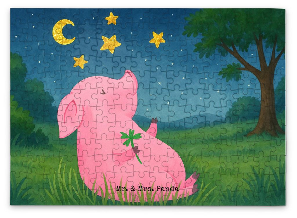 Mr. & Mrs. Panda Puzzle Schwein Glück Design 192 Teile - Weiß - Geschenk, Legespiel, 2000, 300, Geduldspiel, Glücksbringer, Sterne, 500, Träume...