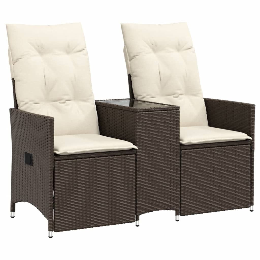 vidaXL Gartensofa 2-Sitzer Verstellbar mit Tisch Braun Poly Produktbild 