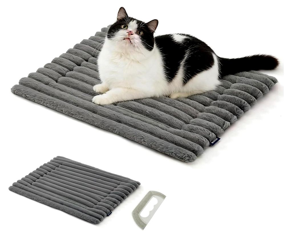Selbstwärmende Katzendecke mit Silikon-Haarentferner, Grau 61x45 cm, Waschbares Katzenbett mit Rutschfester Unterseite, Wärmematte für Katzen oh...