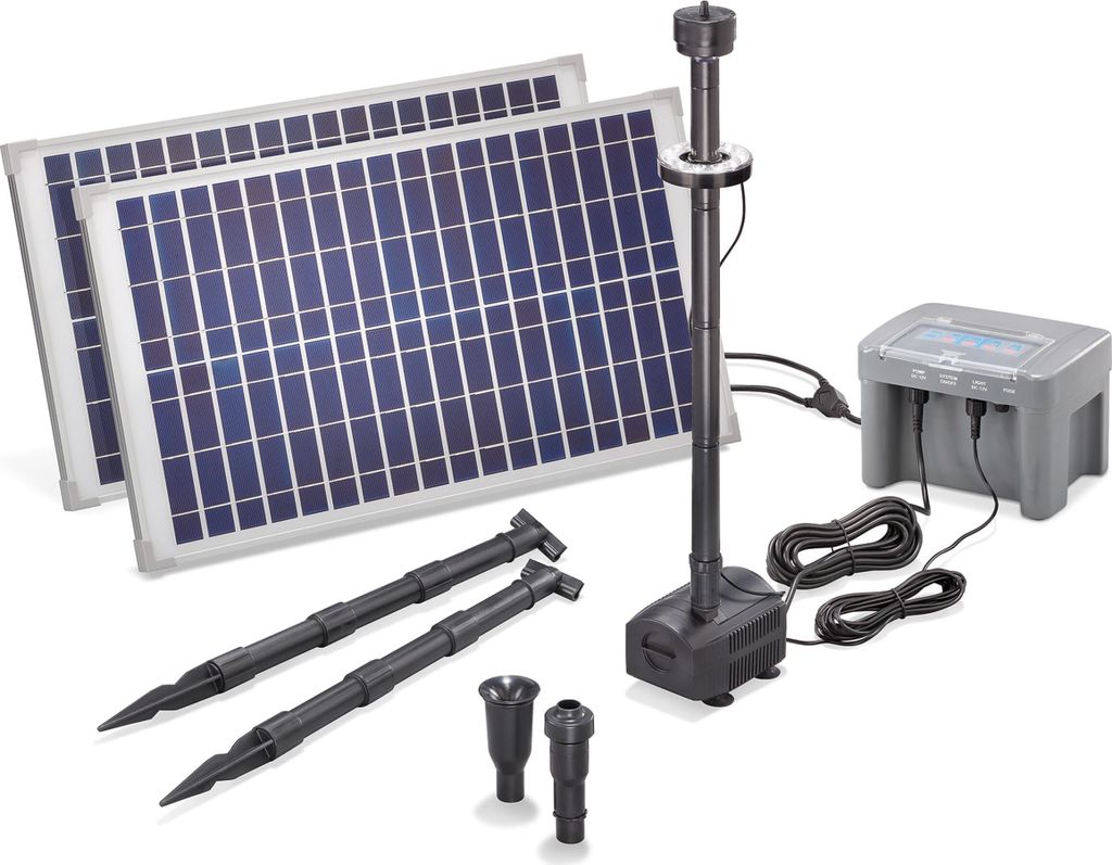 esotec Solar Teichpumpe 50W 1300l/h Akku + LED Solarpumpe Garten esotec 101926