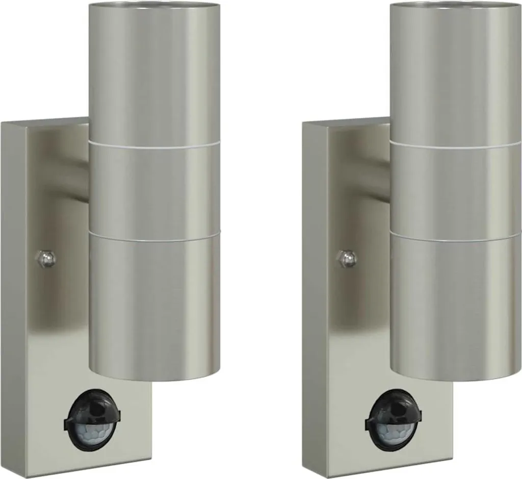 Applique Murale Anti-Corrosion Inox et Verre pour Extérieur Argent 2pc